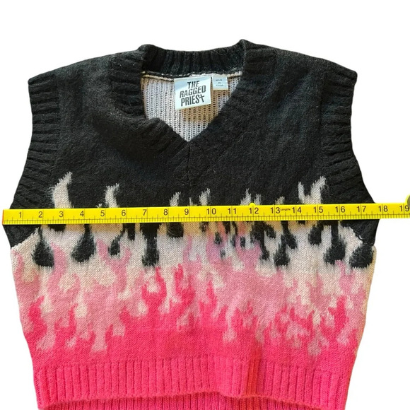 Ragged Priest Burnout Flame Black & Pink Crop Sweater Vest Pink Black Size XS - Picture 8 of 9